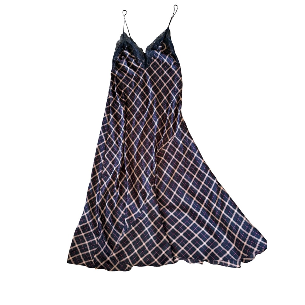 Vintage Y2K Victoria's Secret Plaid Satin Lace Chemise Slip Nightgown L